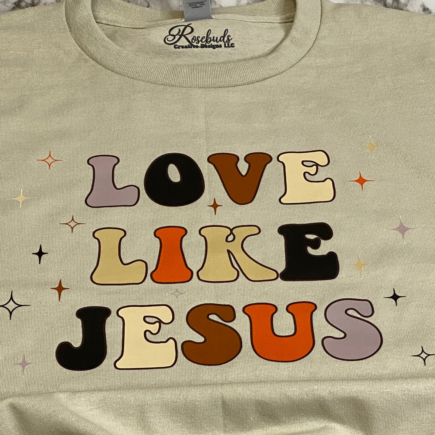 Close up of Love Like Jesus T-Shirt