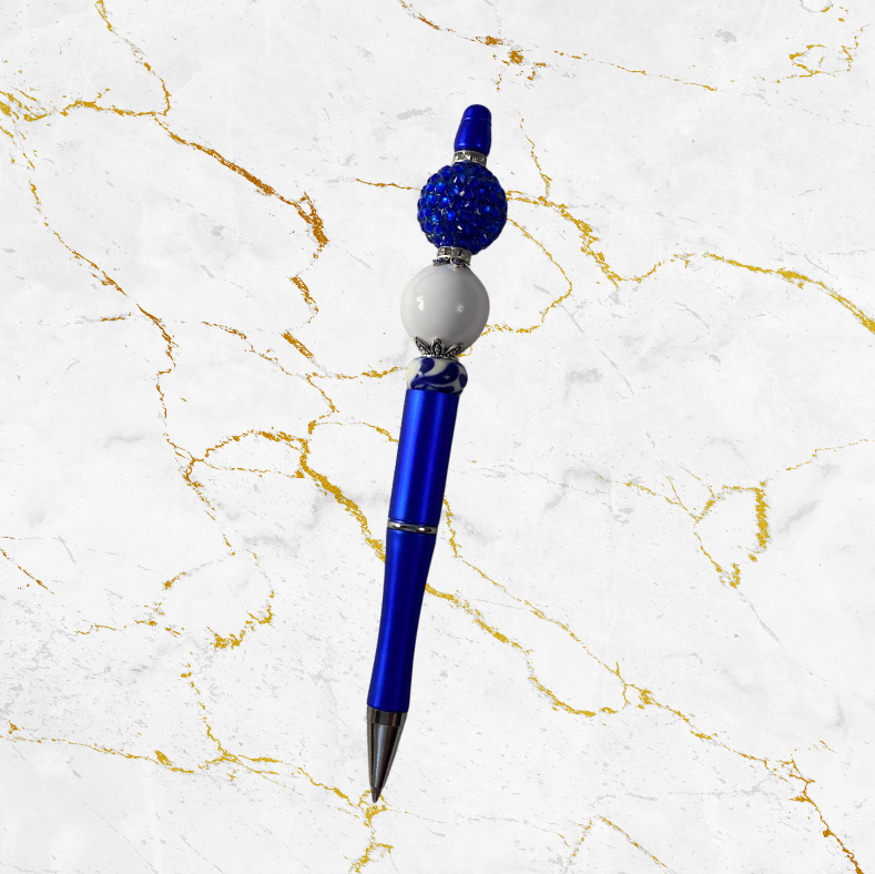 Blue Custom Beaded Pen