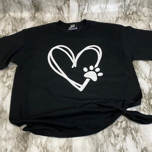 Front of Heart with Cat Paw Print T-Shirt