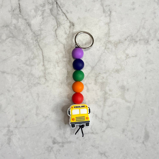 Silicone Beaded Keychain with School Bus Character Bead