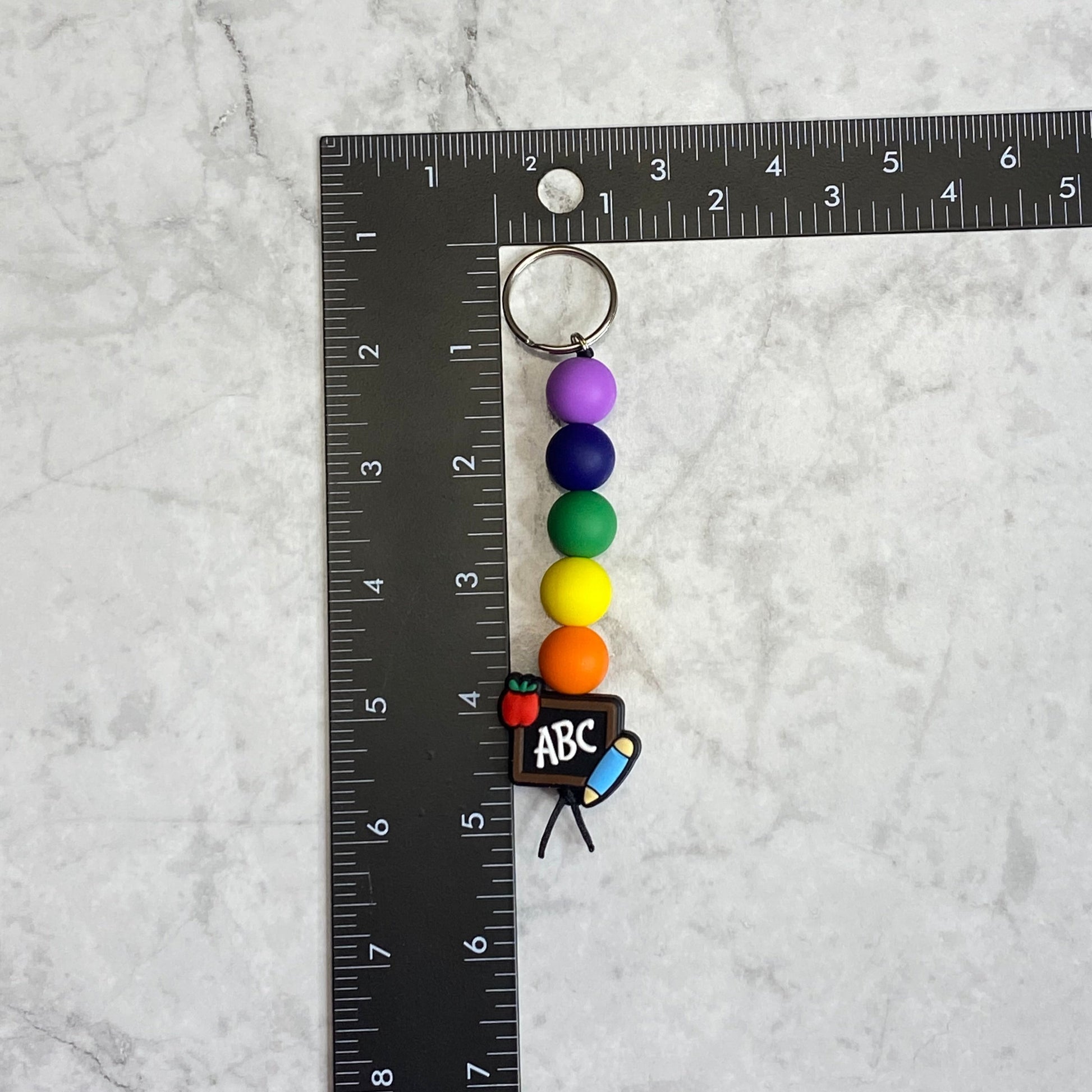 Measurement of Silicone Beaded Keychain with ABC Chalkboard Character Bead