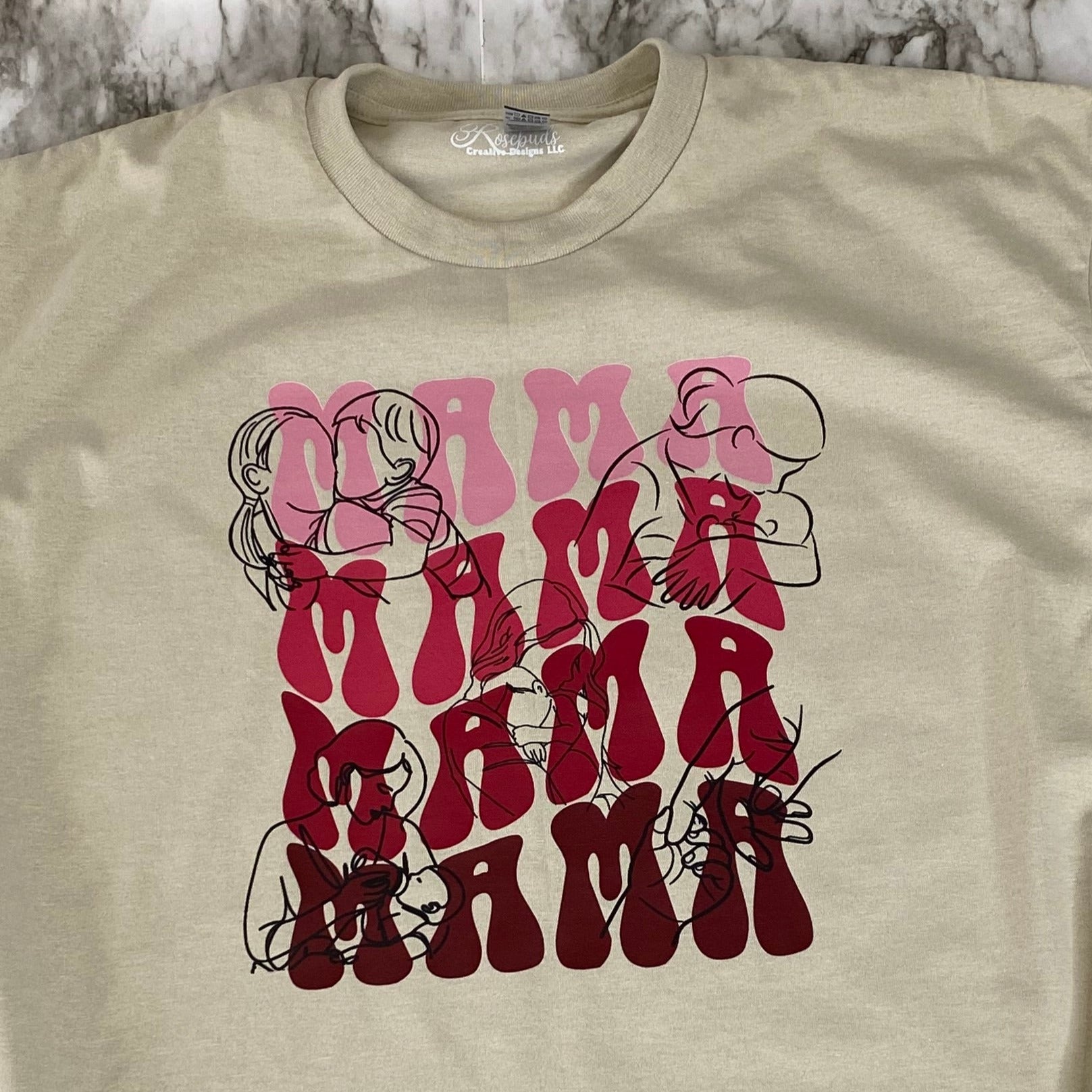 Close up of MAMA, MAMA, MAMA, MAMA in Pink Tones DTF T-Shirt