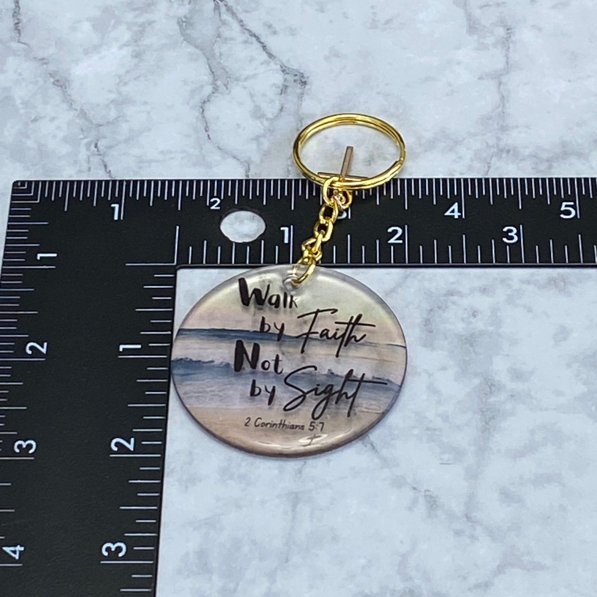 Measurment of Beach (Walk by Faith Not by Sight Resin Keychain)  