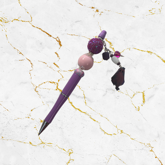 Purple Custom Beaded Pen with Custom Ghost Dangle