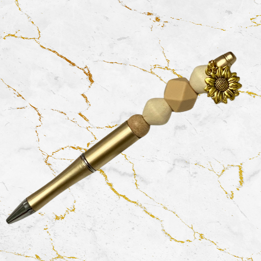 Neutral Color Beaded Pen with Sunflower